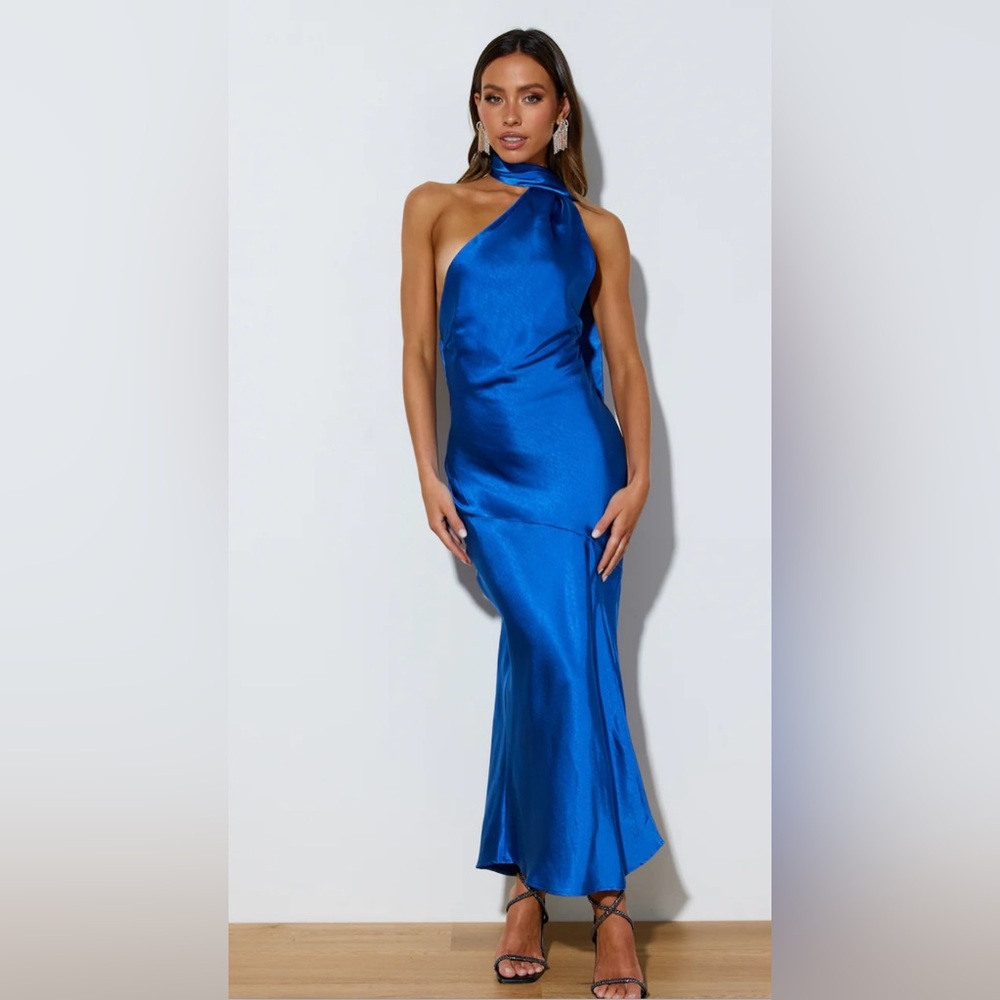 ATHENIAN SATIN MAXI DRESS COBALT BLUE